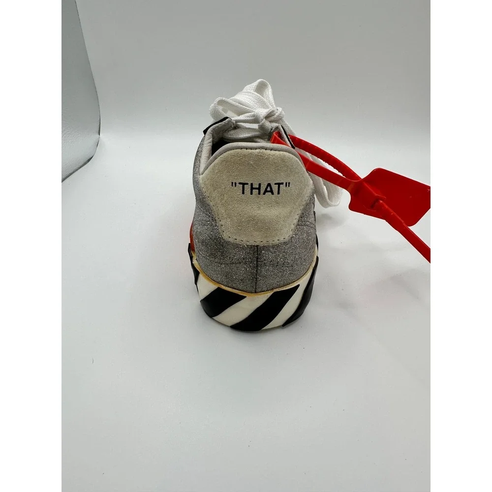 Off-White‎ Kids Low Vulcanized Silver Glitter Sneakers Zip Tie Shoes